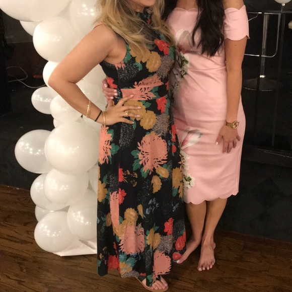 ASOS Uttam Boutique High Neck Floral Belted Maxi Dress Size Large - Picture 3 of 3